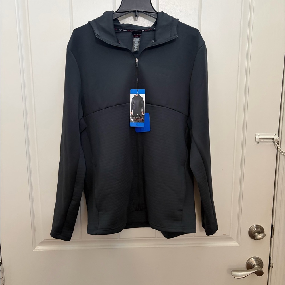 Spyder Active Men's Long Sleeve Stretch Full Zip Hoodie Jacket Black Size L New - Picture 6 of 13